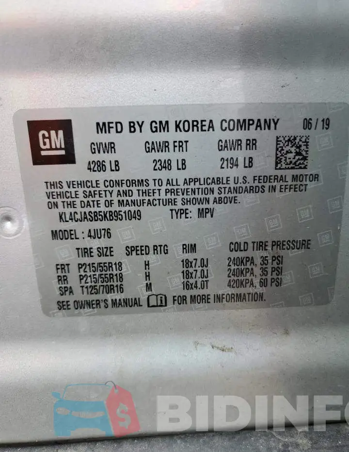 KL4CJASB5KB951049 Photo# 13