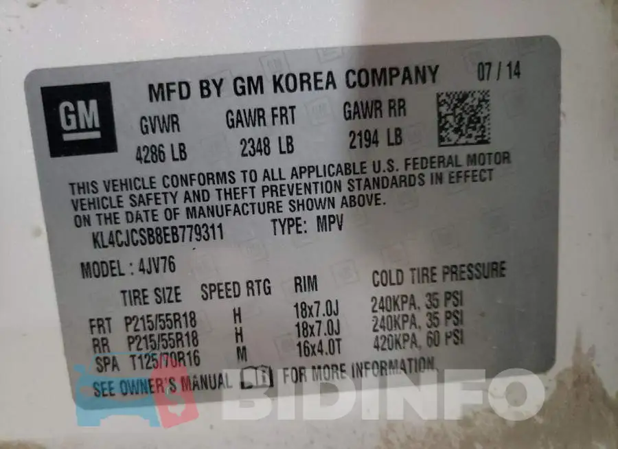 KL4CJCSB8EB779311 Photo# 13