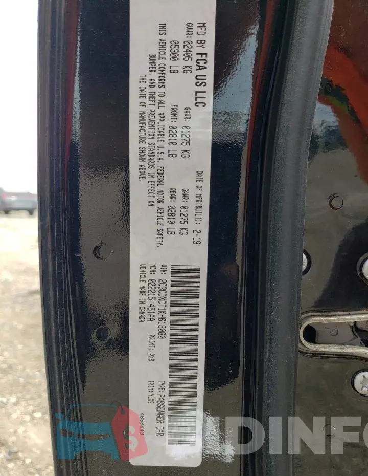 2C3CDXCT1KH619080 Photo# 13