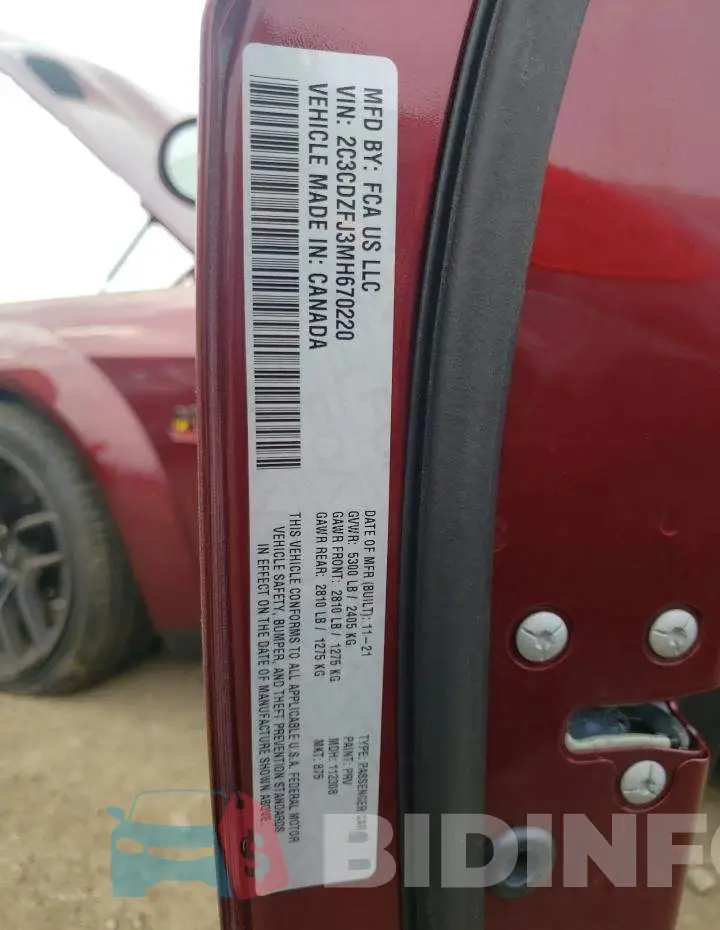 2C3CDZFJ3MH670220 Photo# 12
