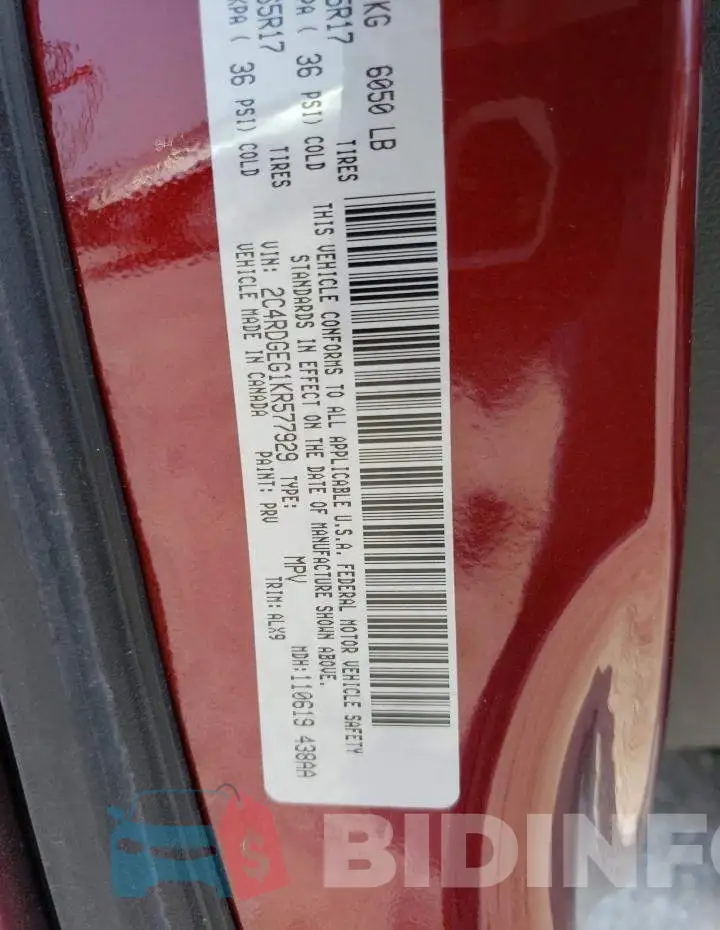 2C4RDGEG1KR577929 Photo# 12