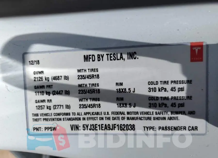 5YJ3E1EA9JF162038 Photo# 12