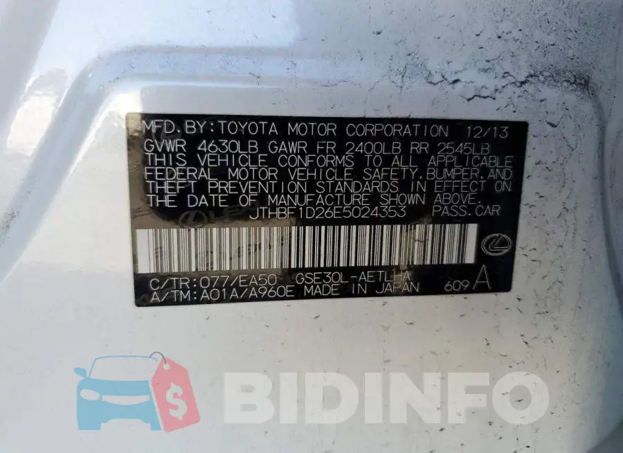 JTHBF1D26E5024353 Photo# 12