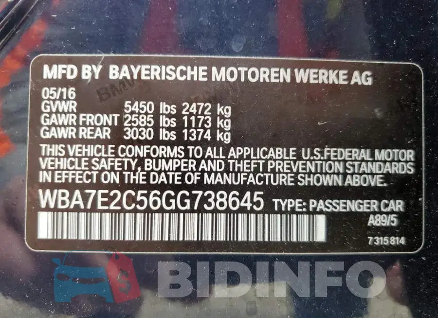 WBA7E2C56GG738645 Photo# 12