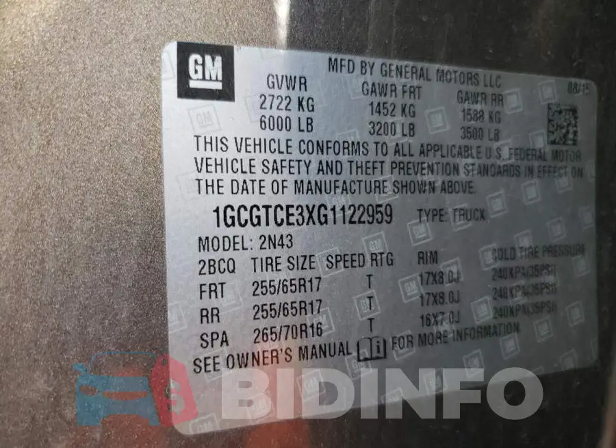 1GCGTCE3XG1122959 Photo# 13