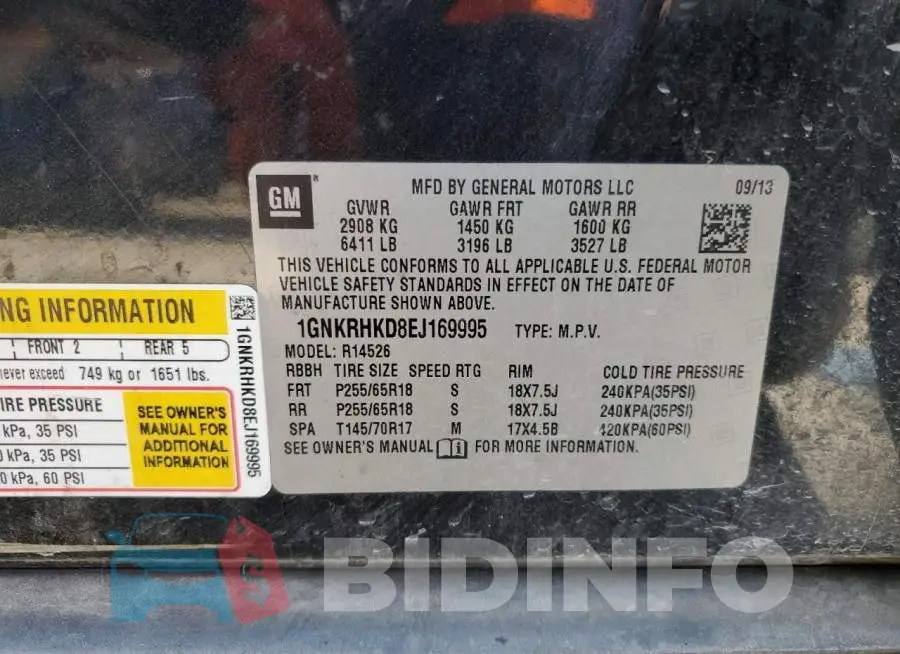 1GNKRHKD8EJ169995 Photo# 14