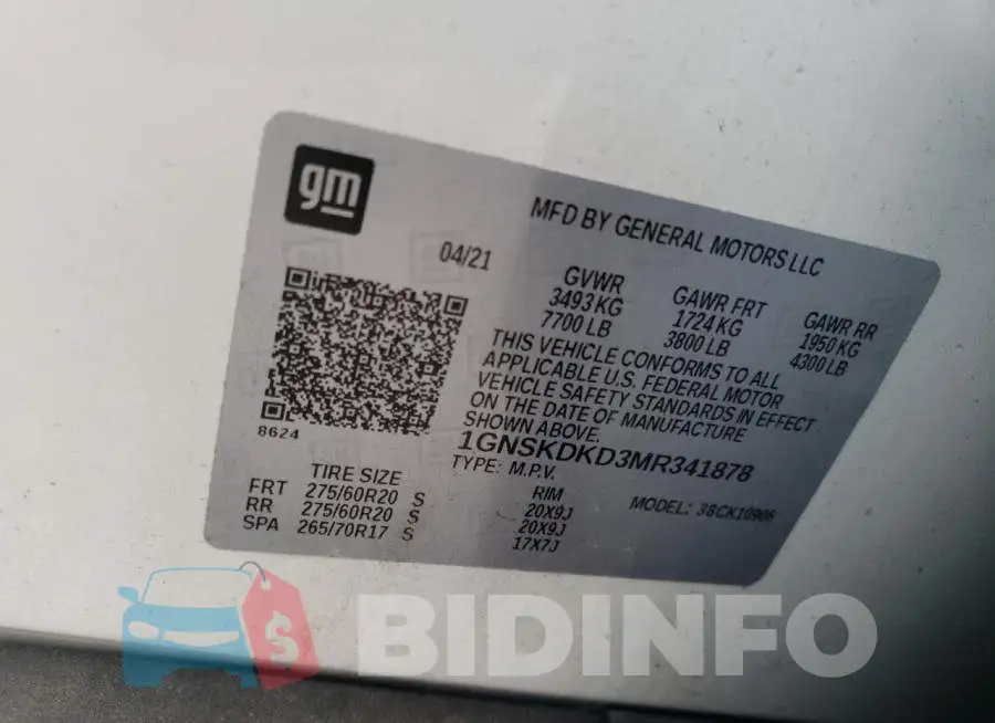 1GNSKDKD3MR341878 Photo# 13