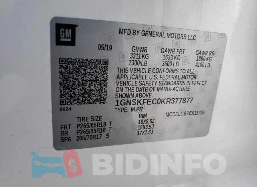 1GNSKFEC0KR377877 Photo# 13