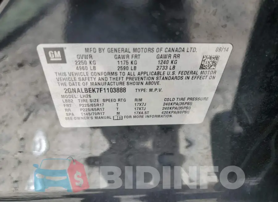 2GNALBEK7F1103888 Photo# 14