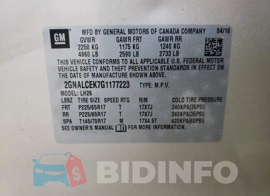 2GNALCEK7G1177223 Photo# 13