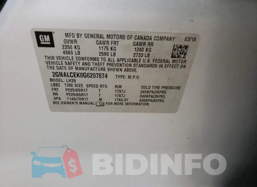 2GNALCEK8G6297874 Photo# 13