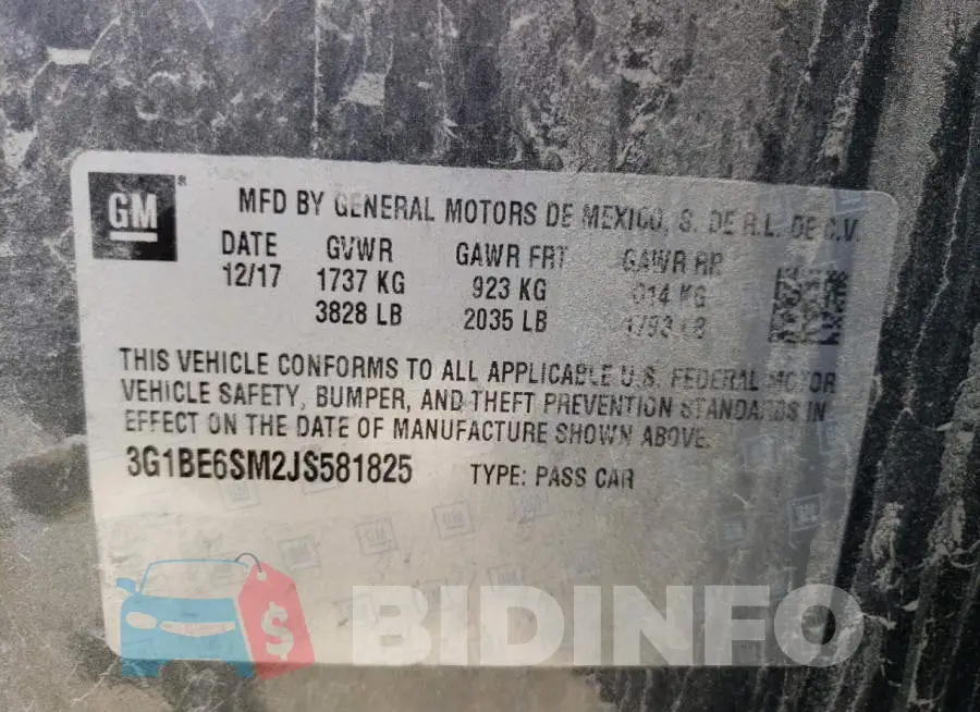 3G1BE6SM2JS581825 Photo# 12