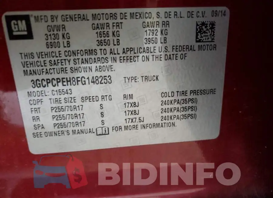 3GCPCPEH8FG148253 Photo# 12