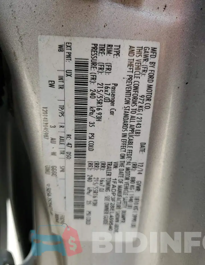 1FADP3F28EL459540 Photo# 13