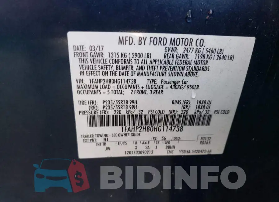 1FAHP2H80HG114738 Photo# 12