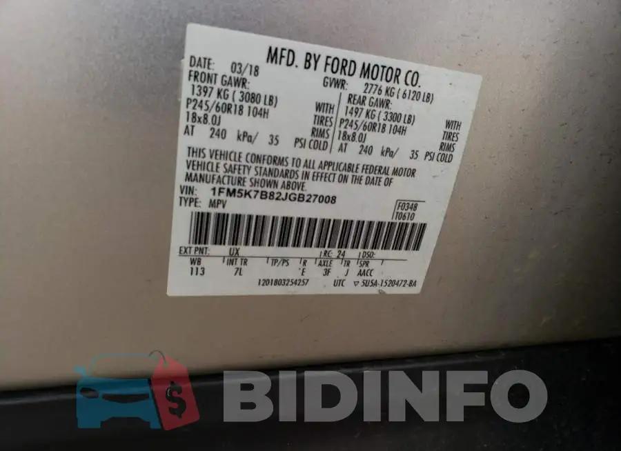 1FM5K7B82JGB27008 Photo# 13