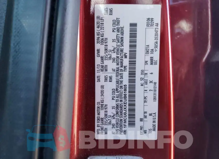 1FMCU0JXXEUB61805 Photo# 13