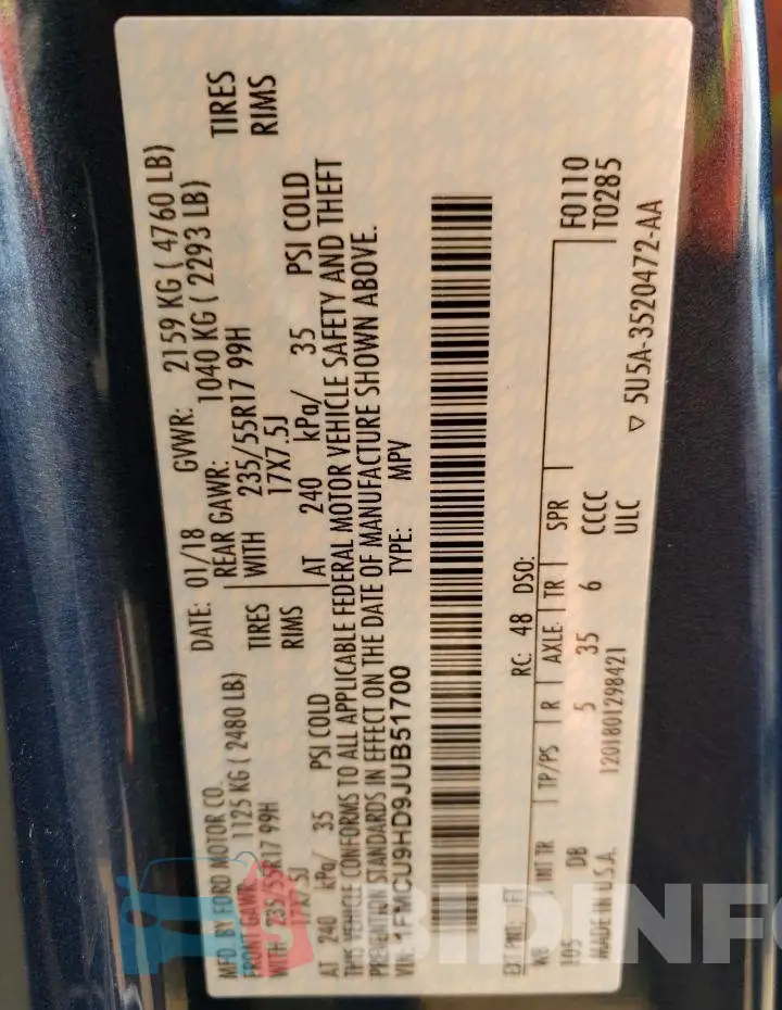 1FMCU9HD9JUB51700 Photo# 13