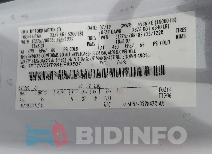 1FT7W2BT9KEF89507 Photo# 12
