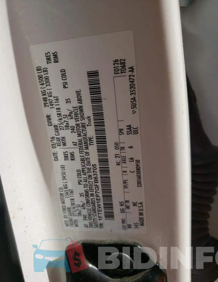 1FTEW1EP7GFB63705 Photo# 12