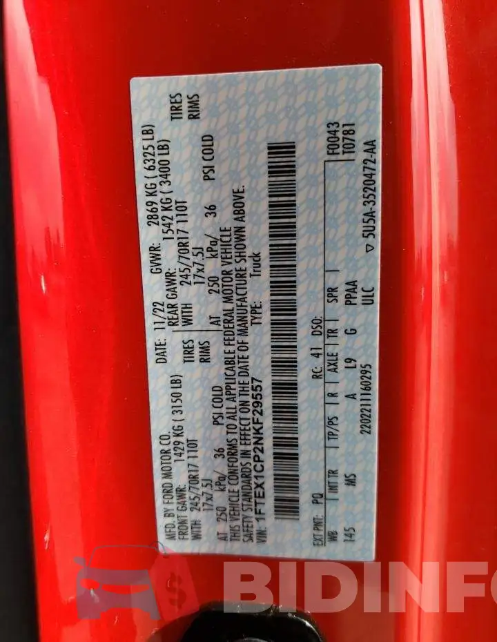 1FTEX1CP2NKF29557 Photo# 12