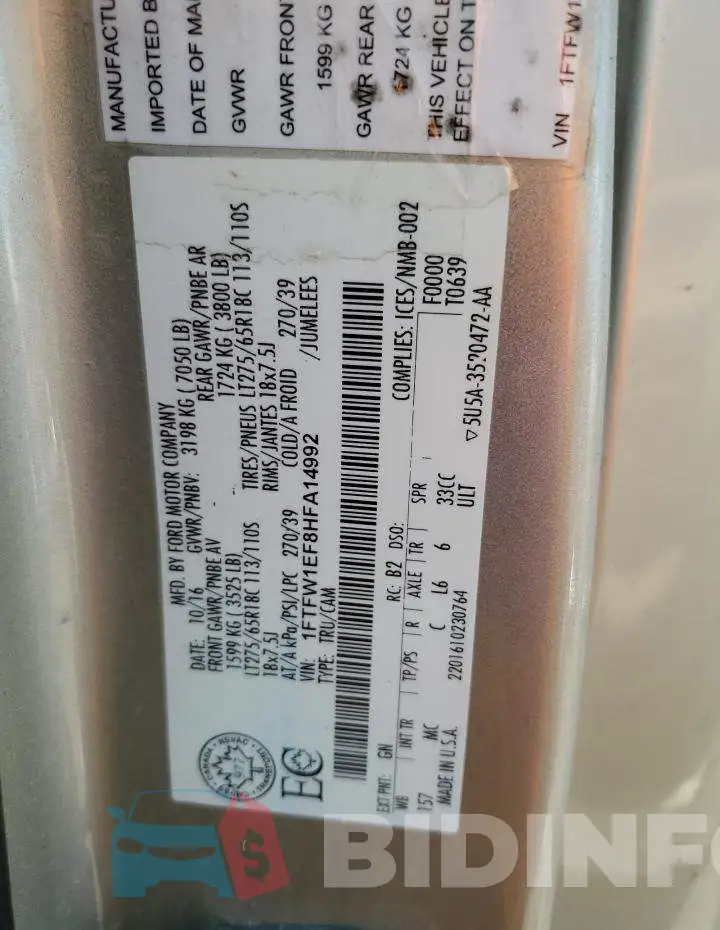 1FTFW1EF8HFA14992 Photo# 12