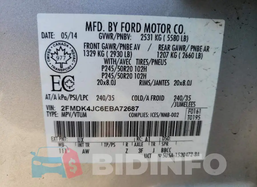 2FMDK4JC6EBA72687 Photo# 13