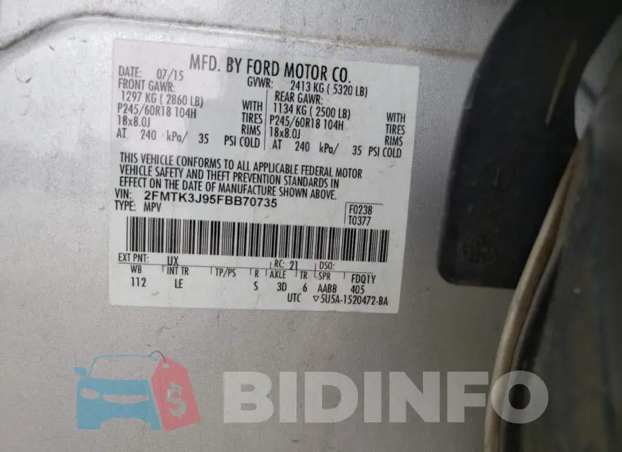 2FMTK3J95FBB70735 Photo# 14