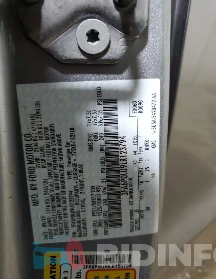 3FA6P0LU9LR123794 Photo# 12
