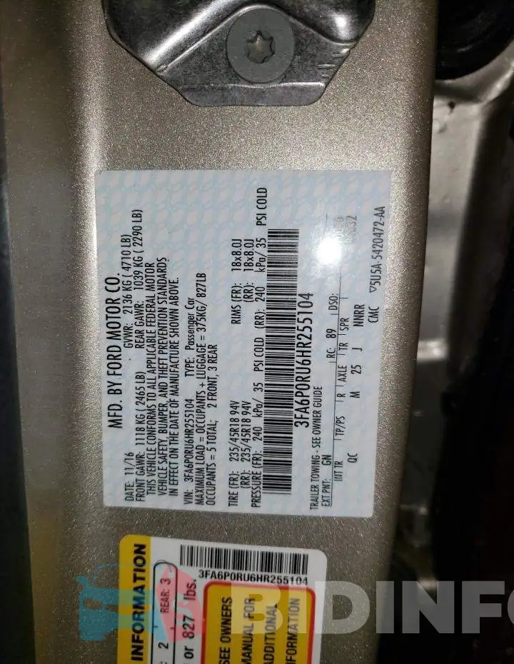 3FA6P0RU6HR255104 Photo# 13