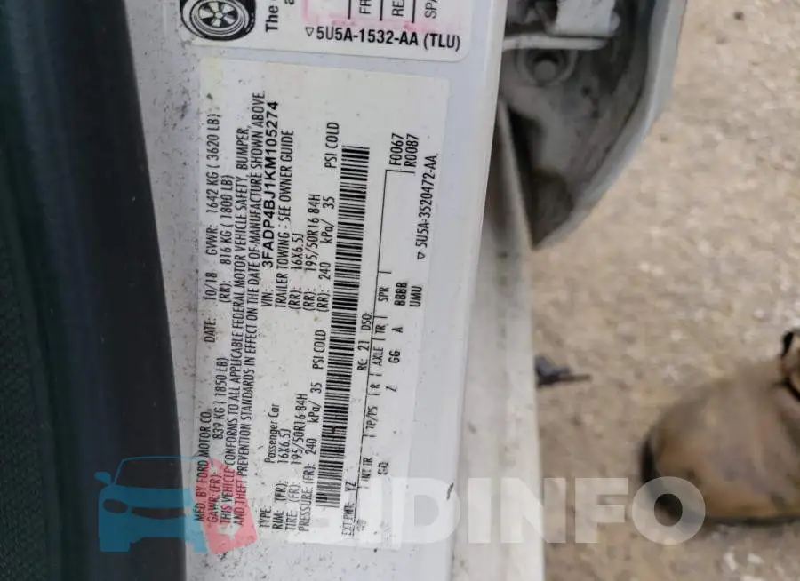 3FADP4BJ1KM105274 Photo# 12