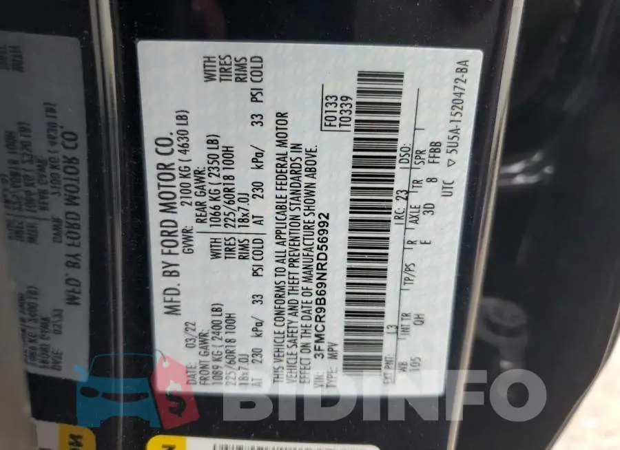3FMCR9B69NRD56992 Photo# 14