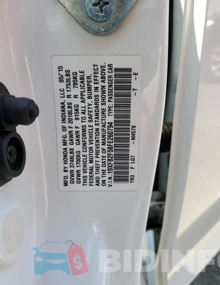 19XFB2F58FE260794 Photo# 12