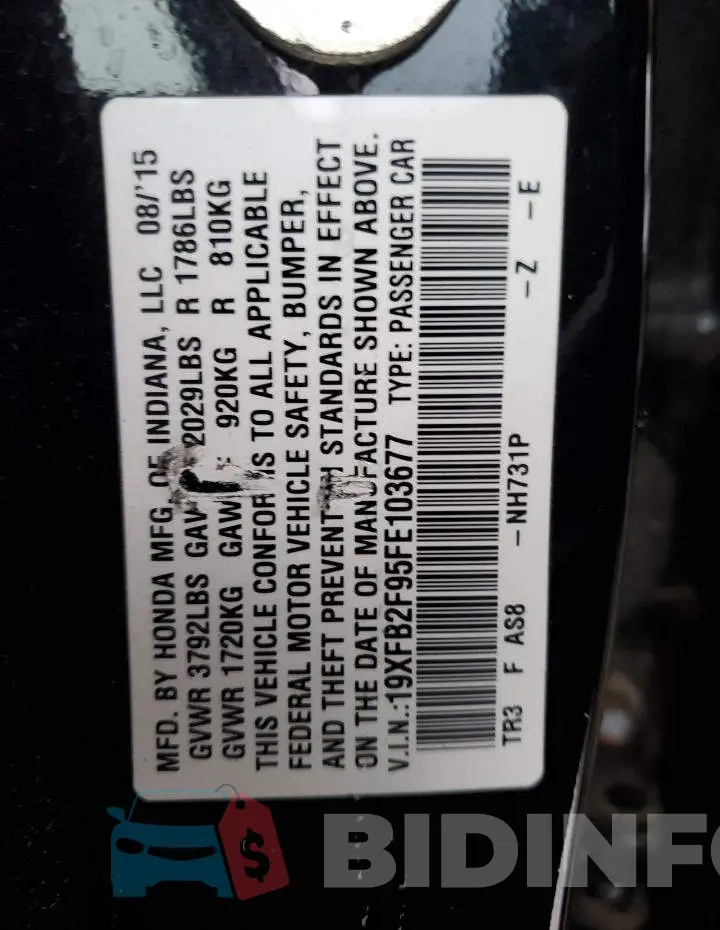 19XFB2F95FE103677 Photo# 12
