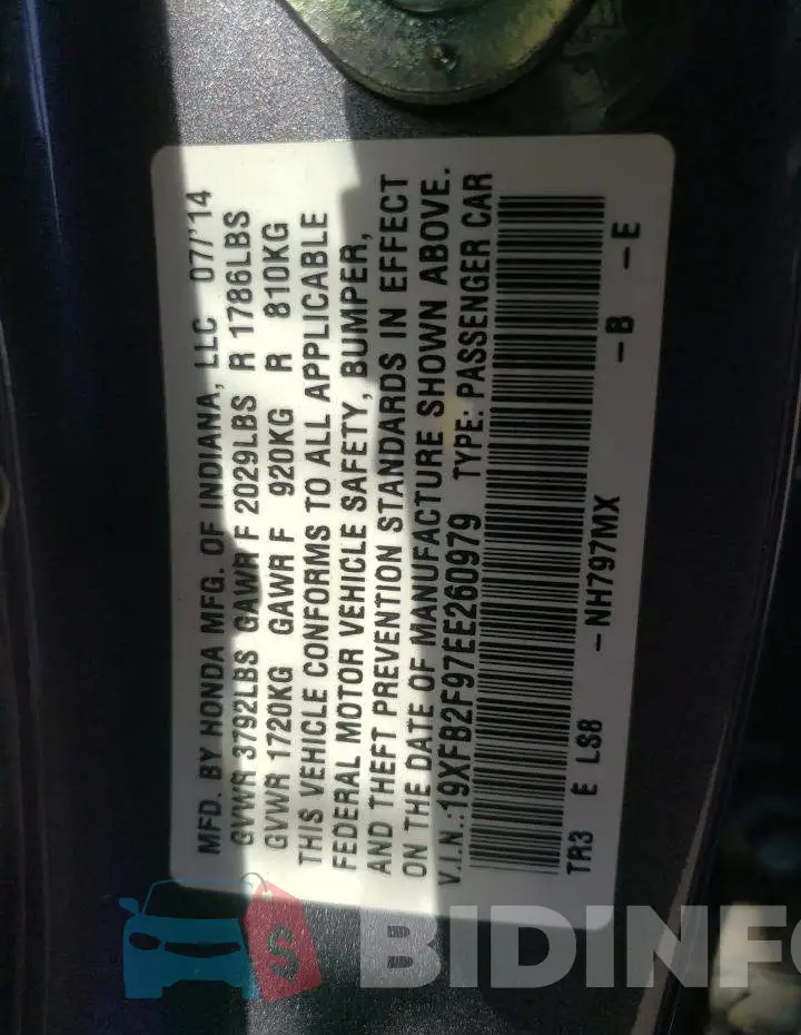 19XFB2F97EE260979 Photo# 12