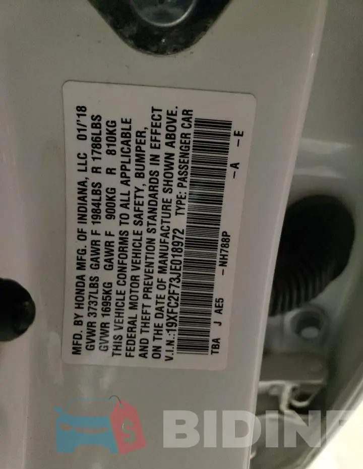 19XFC2F73JE018972 Photo# 12
