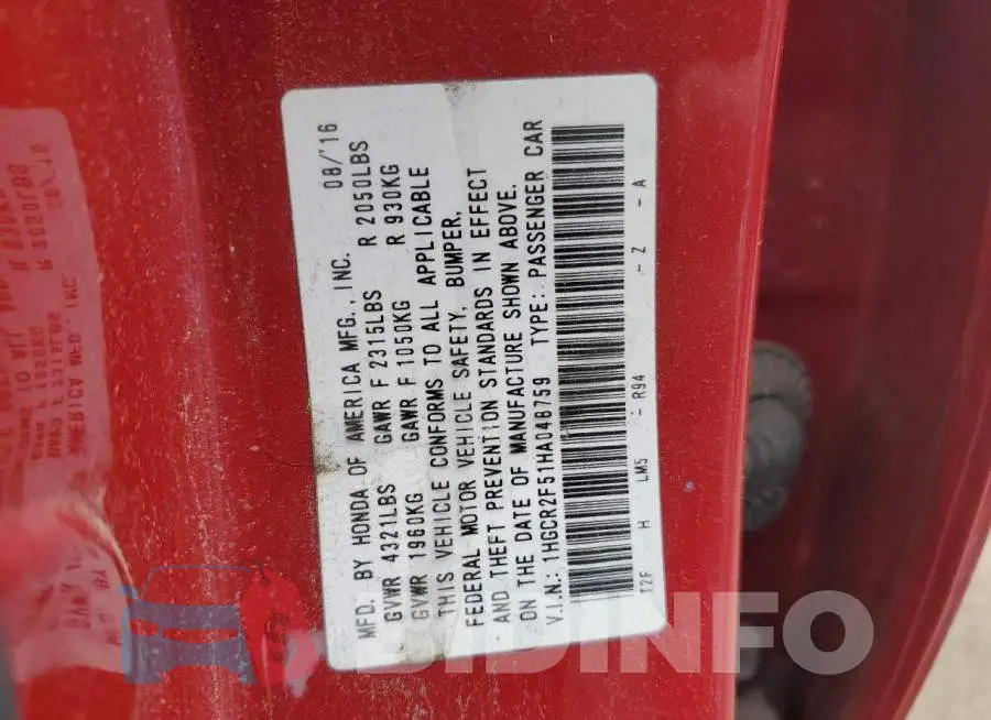 1HGCR2F51HA048759 Photo# 13
