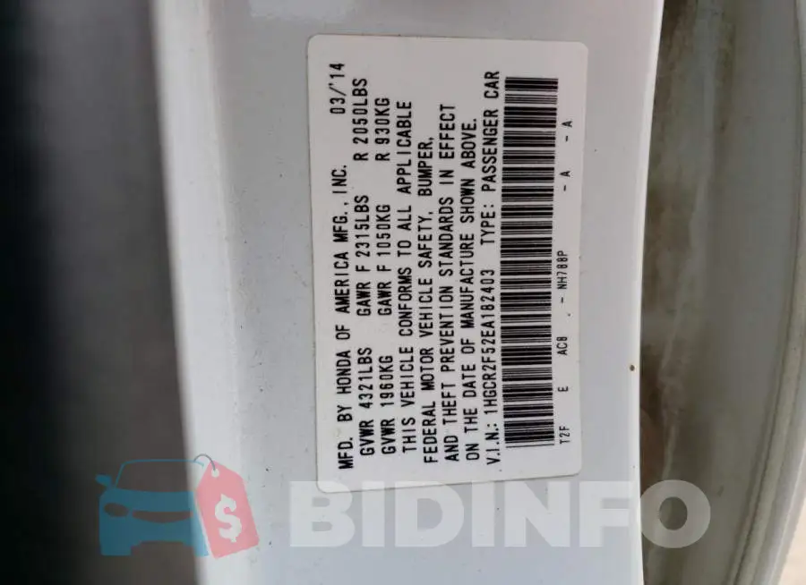 1HGCR2F52EA182403 Photo# 13