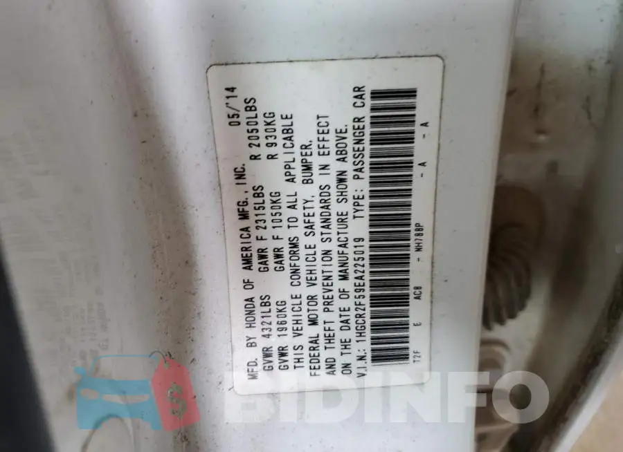 1HGCR2F59EA225019 Photo# 12