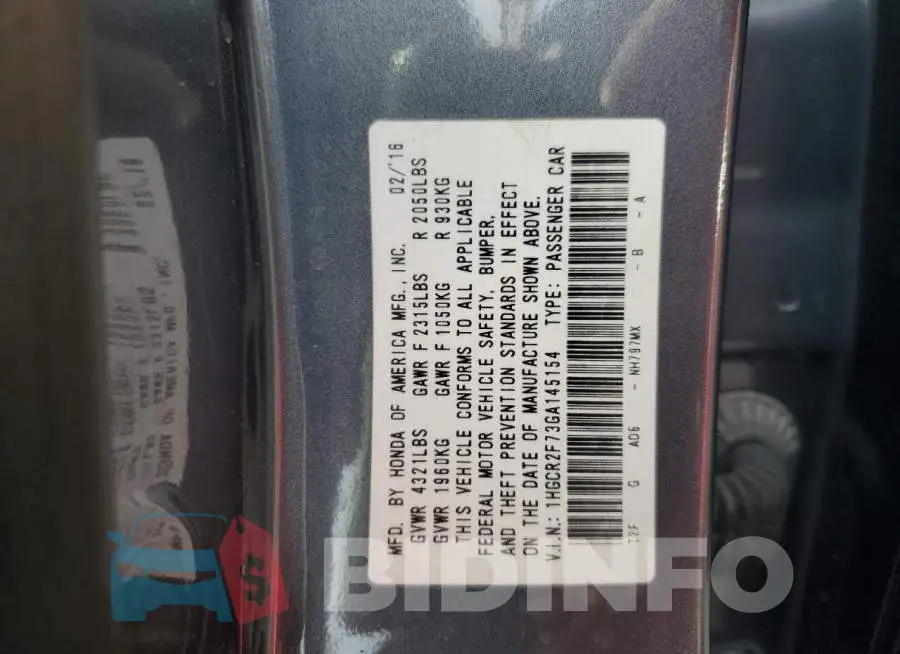 1HGCR2F73GA145154 Photo# 12