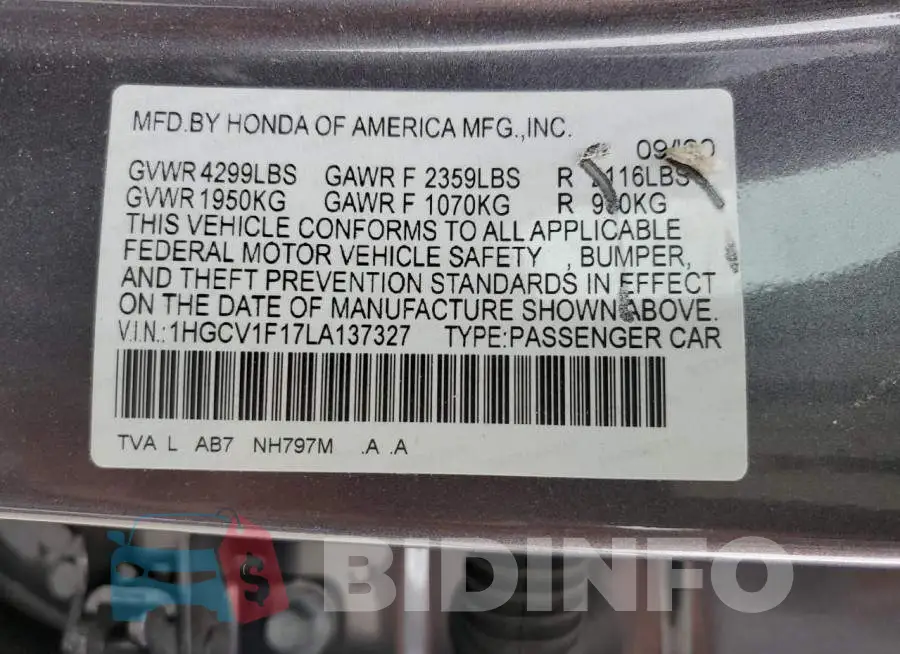 1HGCV1F17LA137327 Photo# 12
