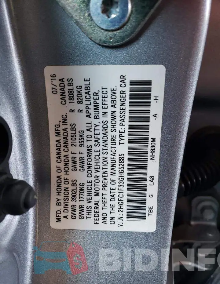2HGFC1F33GH652885 Photo# 13