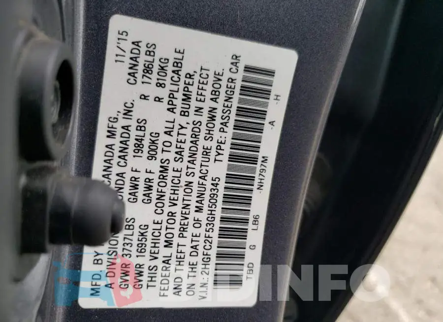 2HGFC2F53GH509345 Photo# 12