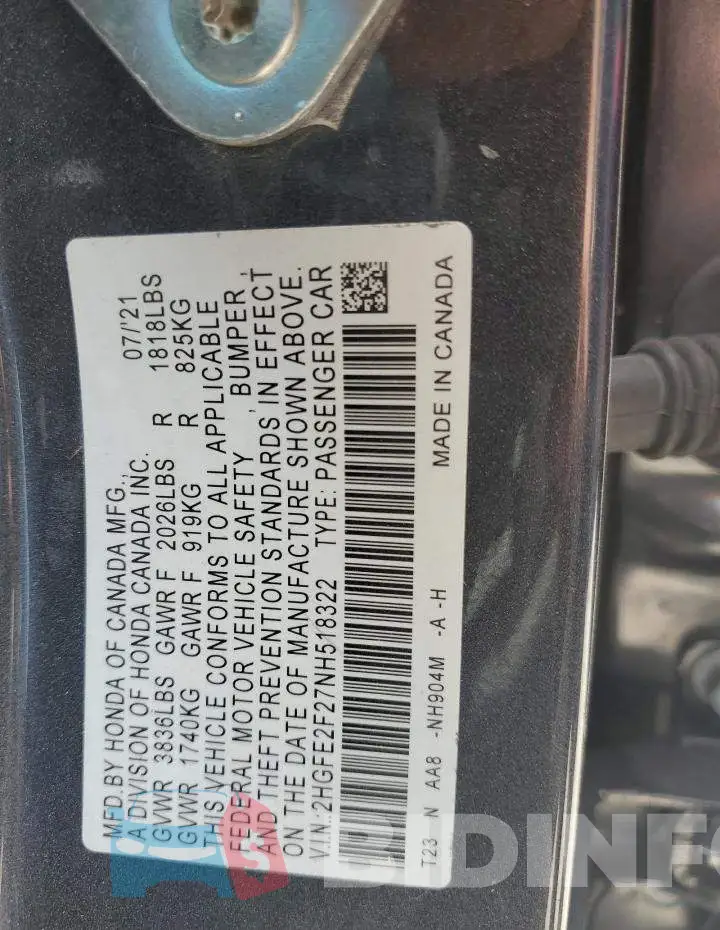 2HGFE2F27NH518322 Photo# 12