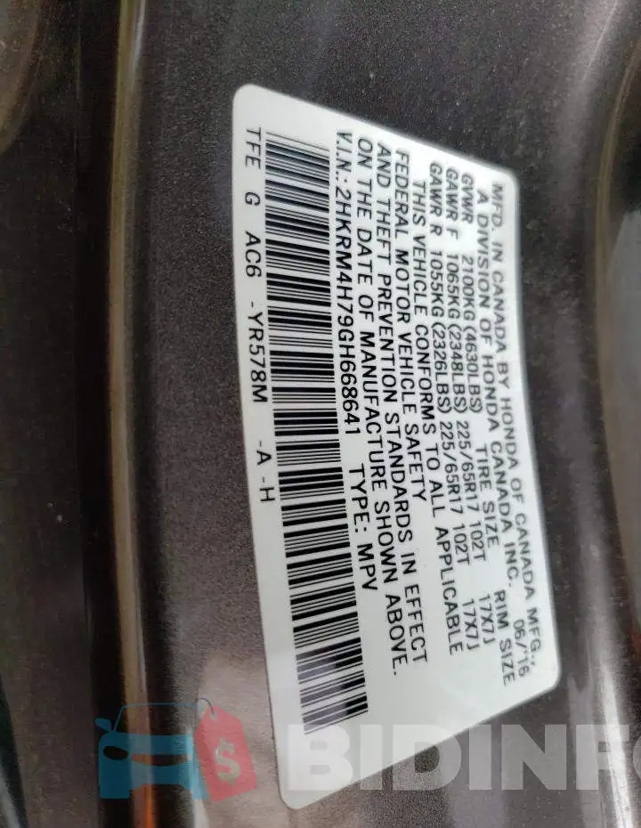2HKRM4H79GH668641 Photo# 13