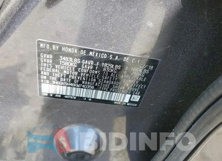 3HGGK5H46KM740358 Photo# 12