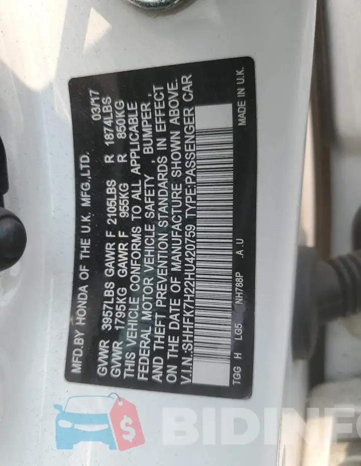 SHHFK7H22HU420759 Photo# 12