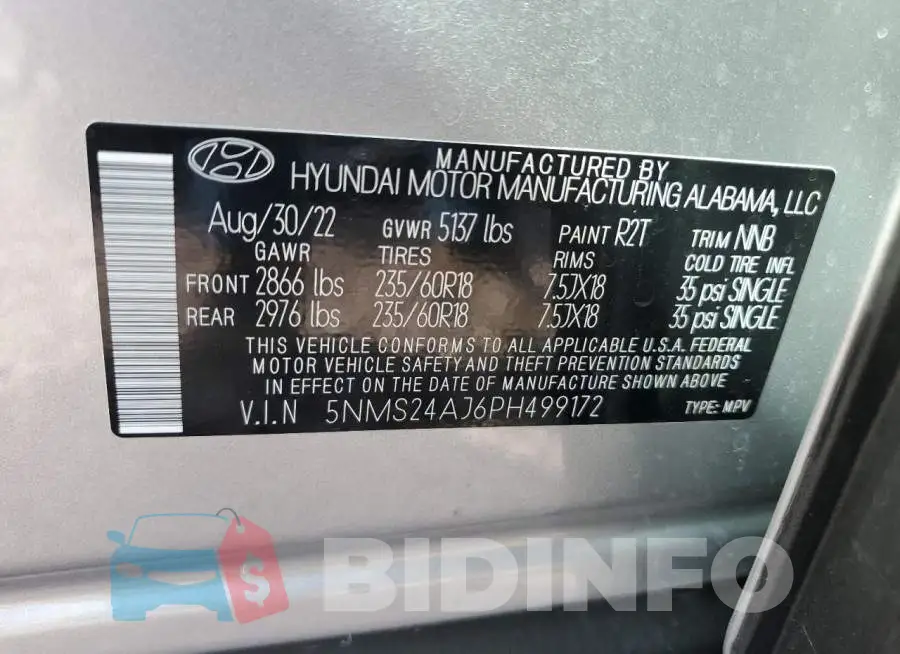 5NMS24AJ6PH499172 Photo# 13