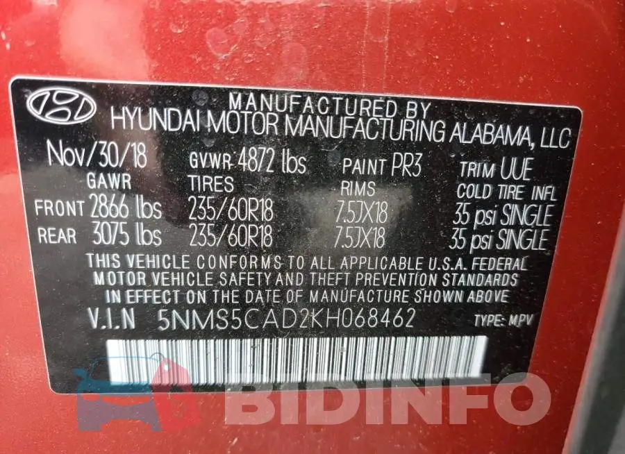 5NMS5CAD2KH068462 Photo# 13