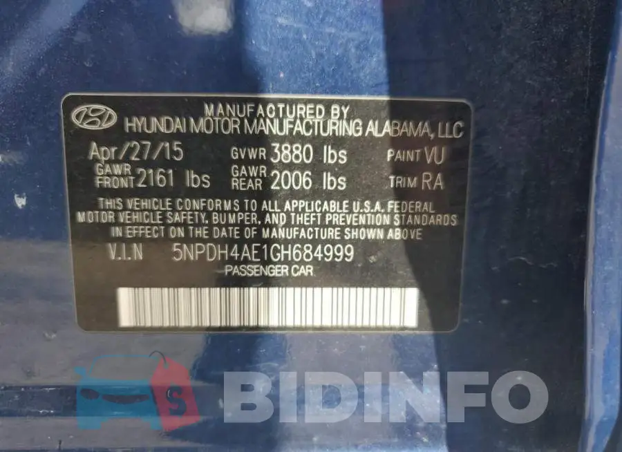 5NPDH4AE1GH684999 Photo# 12
